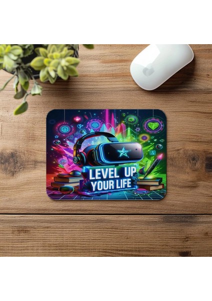 Level Up Your Life Yazılı Enerjik Mousepad - 19X23 cm 2 mm Dikdörtgen Ithal Baskılı Mouse Pad fırsatları