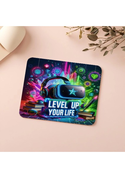 Level Up Your Life Yazılı Enerjik Mousepad - 19X23 cm 2 mm Dikdörtgen Ithal Baskılı Mouse Pad indirimleri