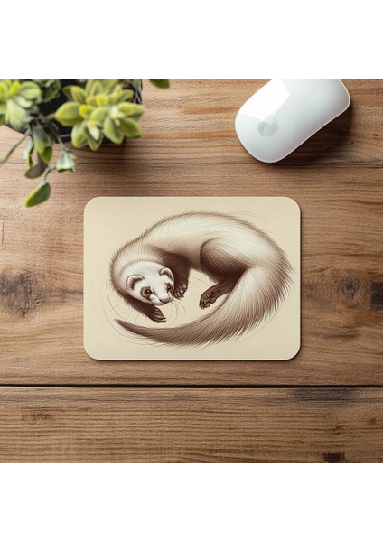 Hayvanseverlere Özel Ferret Çizimli Mousepad - 19X23 cm 2 mm Dikdörtgen Ithal Baskılı Mouse Pad fırsatları