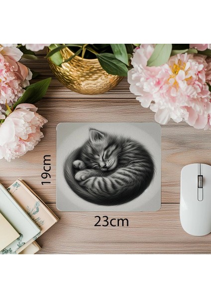 Kıvrılmış Kedi Portresi Mousepad - 19X23 cm 2 mm Dikdörtgen Ithal Baskılı Mouse Pad