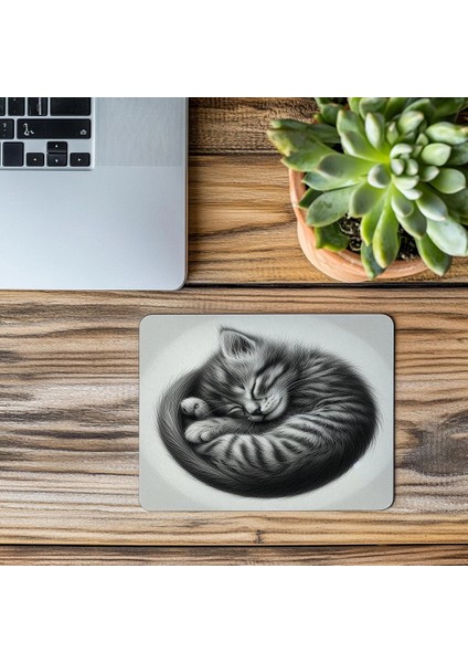 Kıvrılmış Kedi Portresi Mousepad - 19X23 cm 2 mm Dikdörtgen Ithal Baskılı Mouse Pad modelleri