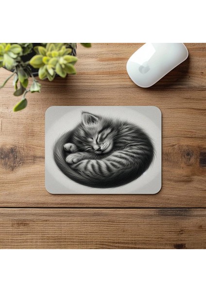 Kıvrılmış Kedi Portresi Mousepad - 19X23 cm 2 mm Dikdörtgen Ithal Baskılı Mouse Pad fırsatları
