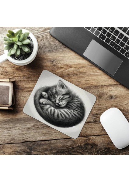 Kıvrılmış Kedi Portresi Mousepad - 19X23 cm 2 mm Dikdörtgen Ithal Baskılı Mouse Pad