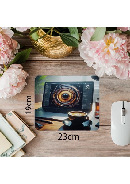 Latte Ring Temalı Karanlık Tasarım Mouse Pad - 19X23 cm 2 mm Dikdörtgen Ithal Baskılı Mouse Pad