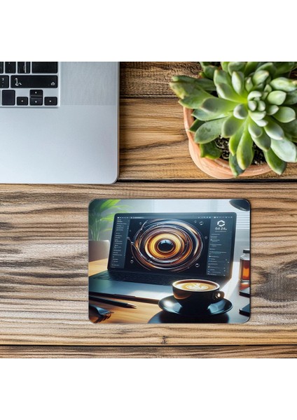 Latte Ring Temalı Karanlık Tasarım Mouse Pad - 19X23 cm 2 mm Dikdörtgen Ithal Baskılı Mouse Pad modelleri