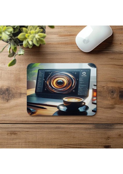 Latte Ring Temalı Karanlık Tasarım Mouse Pad - 19X23 cm 2 mm Dikdörtgen Ithal Baskılı Mouse Pad fırsatları