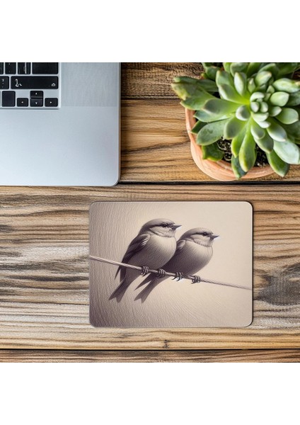 Yan Yana Oturan Iki Serçe Çizimli Mousepad - 19X23 cm 2 mm Dikdörtgen Ithal Baskılı Mouse Pad modelleri