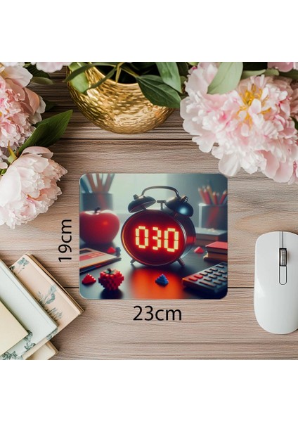 Pixel Obje Detaylı Saat Tasarımı Mousepad - 19X23 cm 2 mm Dikdörtgen Ithal Baskılı Mouse Pad