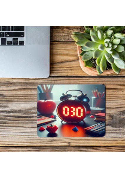 Pixel Obje Detaylı Saat Tasarımı Mousepad - 19X23 cm 2 mm Dikdörtgen Ithal Baskılı Mouse Pad modelleri
