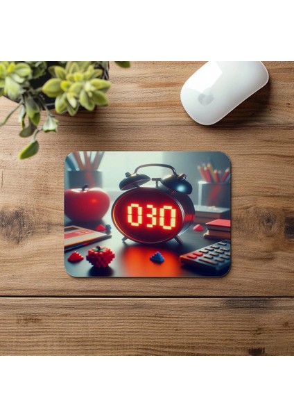 Pixel Obje Detaylı Saat Tasarımı Mousepad - 19X23 cm 2 mm Dikdörtgen Ithal Baskılı Mouse Pad fırsatları