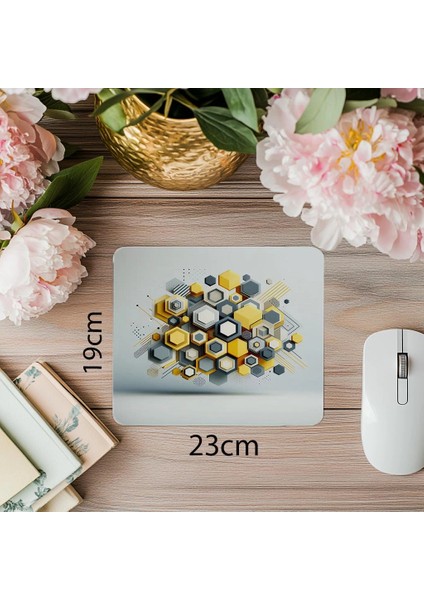 Sarı Gri Beyaz Tonlu Minimal Mouse Pad - 19X23 cm 2 mm Dikdörtgen Ithal Baskılı Mouse Pad