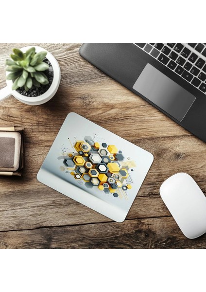 Sarı Gri Beyaz Tonlu Minimal Mouse Pad - 19X23 cm 2 mm Dikdörtgen Ithal Baskılı Mouse Pad