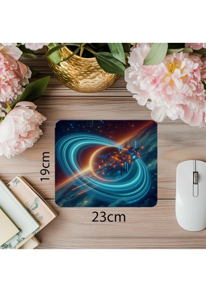 3D Uzay Manzaralı Neon Mouse Pad - 19X23 cm 2 mm Dikdörtgen Ithal Baskılı Mouse Pad