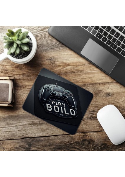 Play Bold Yazılı Modern Gamer Mousepad - 19X23 cm 2 mm Dikdörtgen Ithal Baskılı Mouse Pad