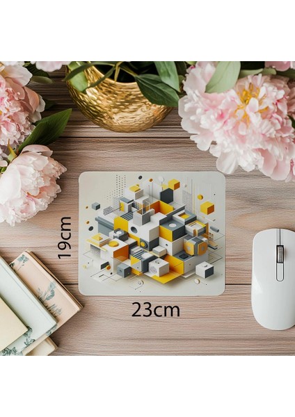 Heksagonal Formda Geometrik Mouse Pad - 19X23 cm 2 mm Dikdörtgen Ithal Baskılı Mouse Pad