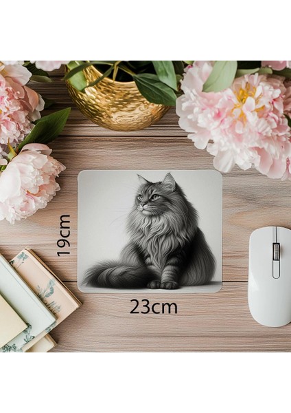 Upright Pozda Uzun Tüylü Kedi Mousepad - 19X23 cm 2 mm Dikdörtgen Ithal Baskılı Mouse Pad