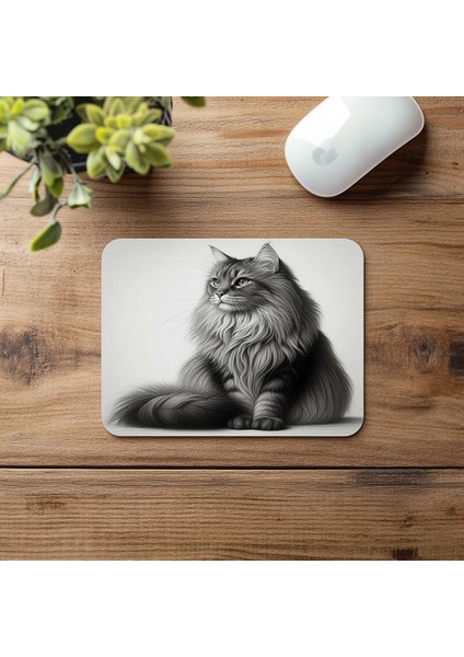 Upright Pozda Uzun Tüylü Kedi Mousepad - 19X23 cm 2 mm Dikdörtgen Ithal Baskılı Mouse Pad fırsatları