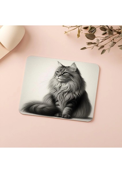 Upright Pozda Uzun Tüylü Kedi Mousepad - 19X23 cm 2 mm Dikdörtgen Ithal Baskılı Mouse Pad indirimleri