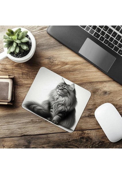 Upright Pozda Uzun Tüylü Kedi Mousepad - 19X23 cm 2 mm Dikdörtgen Ithal Baskılı Mouse Pad