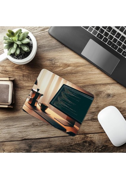 Sade Ortamda Kod & Kahve Mouse Pad - 19X23 cm 2 mm Dikdörtgen Ithal Baskılı Mouse Pad