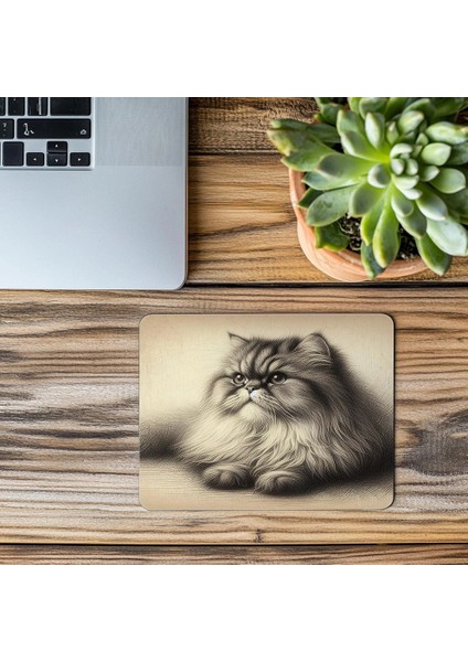 Persian Cat Temalı Karakalem Mouse Pad - 19X23 cm 2 mm Dikdörtgen Ithal Baskılı Mouse Pad modelleri