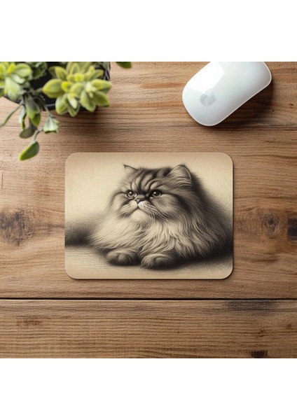 Persian Cat Temalı Karakalem Mouse Pad - 19X23 cm 2 mm Dikdörtgen Ithal Baskılı Mouse Pad fırsatları