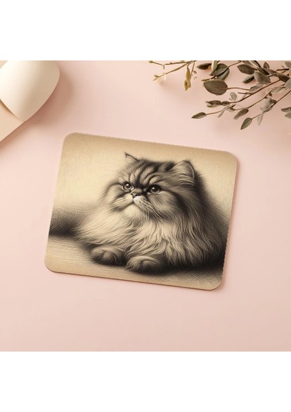 Persian Cat Temalı Karakalem Mouse Pad - 19X23 cm 2 mm Dikdörtgen Ithal Baskılı Mouse Pad indirimleri