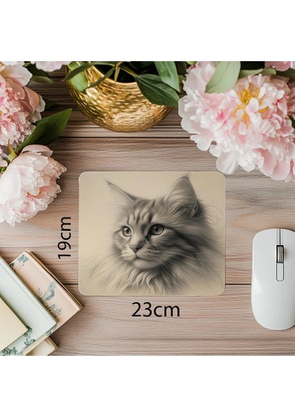 Yumuşak Tonlarda Kedi Portresi Mousepad - 19X23 cm 2 mm Dikdörtgen Ithal Baskılı Mouse Pad
