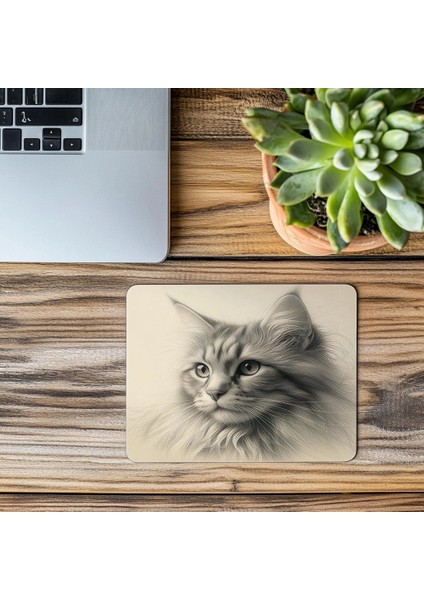 Yumuşak Tonlarda Kedi Portresi Mousepad - 19X23 cm 2 mm Dikdörtgen Ithal Baskılı Mouse Pad modelleri