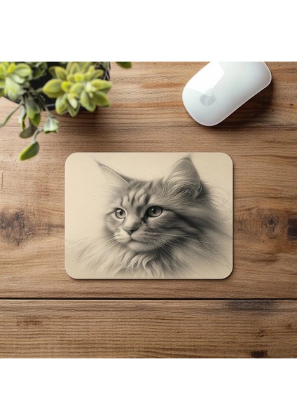 Yumuşak Tonlarda Kedi Portresi Mousepad - 19X23 cm 2 mm Dikdörtgen Ithal Baskılı Mouse Pad fırsatları