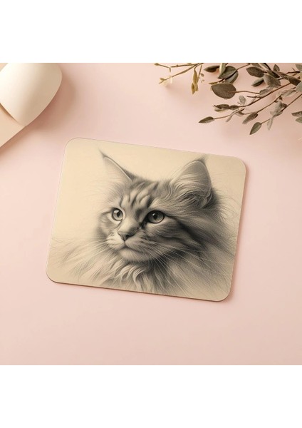 Yumuşak Tonlarda Kedi Portresi Mousepad - 19X23 cm 2 mm Dikdörtgen Ithal Baskılı Mouse Pad indirimleri