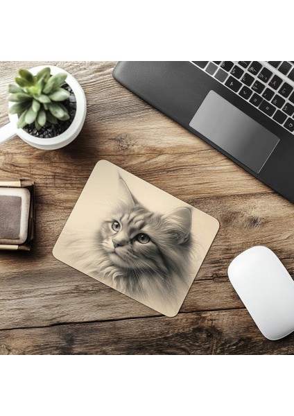 Yumuşak Tonlarda Kedi Portresi Mousepad - 19X23 cm 2 mm Dikdörtgen Ithal Baskılı Mouse Pad