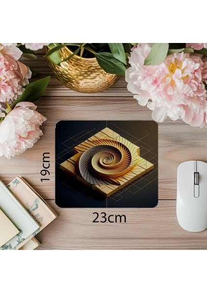 Altın Spiral ve Bloklu Minimalist Mousepad - 19X23 cm 2 mm Dikdörtgen Ithal Baskılı Mouse Pad