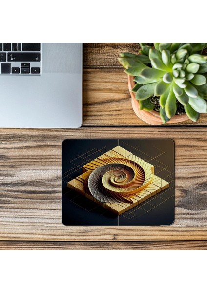 Altın Spiral ve Bloklu Minimalist Mousepad - 19X23 cm 2 mm Dikdörtgen Ithal Baskılı Mouse Pad modelleri