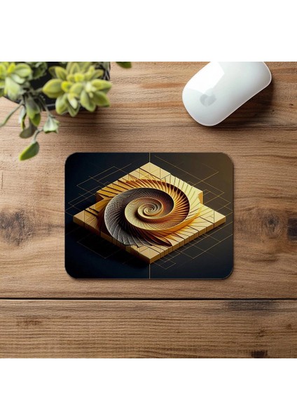 Altın Spiral ve Bloklu Minimalist Mousepad - 19X23 cm 2 mm Dikdörtgen Ithal Baskılı Mouse Pad fırsatları