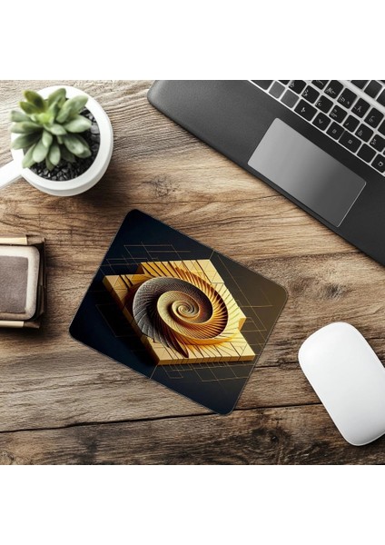 Altın Spiral ve Bloklu Minimalist Mousepad - 19X23 cm 2 mm Dikdörtgen Ithal Baskılı Mouse Pad
