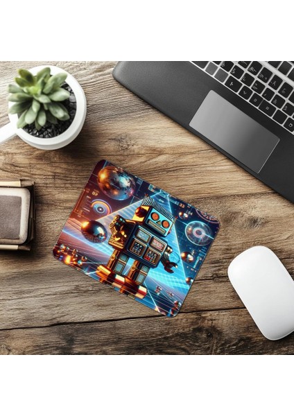 80’ler Stil Metalik Robot Mousepad Tasarımı - 19X23 cm 2 mm Dikdörtgen Ithal Baskılı Mouse Pad