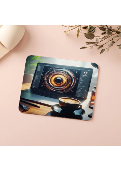 Latte Ring Temalı Karanlık Tasarım Mouse Pad - 19X23 cm 2 mm Dikdörtgen Ithal Baskılı Mouse Pad indirimleri