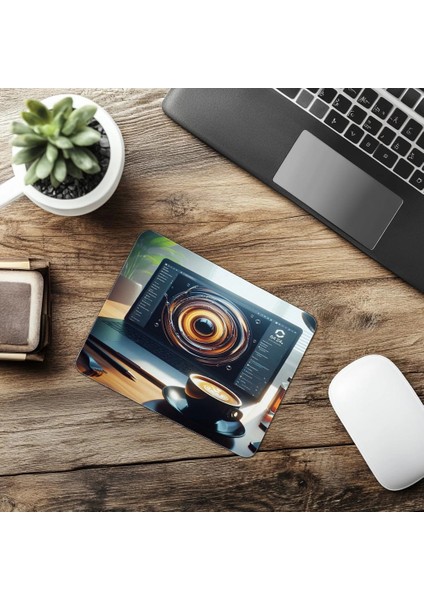 Latte Ring Temalı Karanlık Tasarım Mouse Pad - 19X23 cm 2 mm Dikdörtgen Ithal Baskılı Mouse Pad