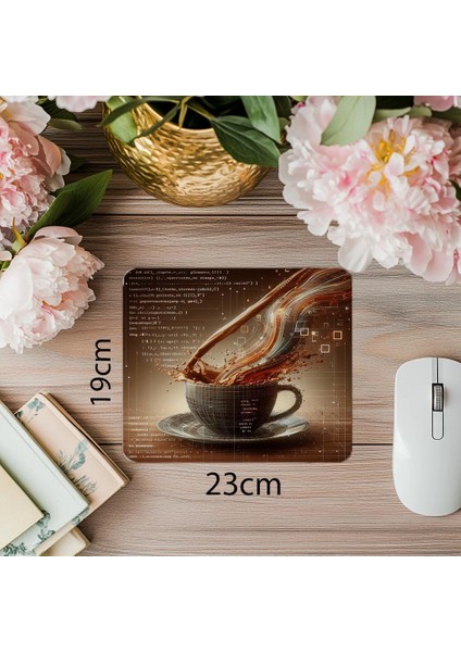 Sanatsal Kod + Kahve Mouse Pad Tasarımı - 19X23 cm 2 mm Dikdörtgen Ithal Baskılı Mouse Pad