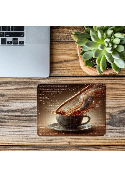 Sanatsal Kod + Kahve Mouse Pad Tasarımı - 19X23 cm 2 mm Dikdörtgen Ithal Baskılı Mouse Pad modelleri