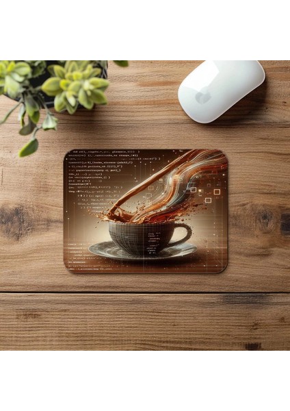 Sanatsal Kod + Kahve Mouse Pad Tasarımı - 19X23 cm 2 mm Dikdörtgen Ithal Baskılı Mouse Pad fırsatları