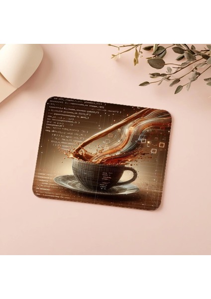 Sanatsal Kod + Kahve Mouse Pad Tasarımı - 19X23 cm 2 mm Dikdörtgen Ithal Baskılı Mouse Pad indirimleri