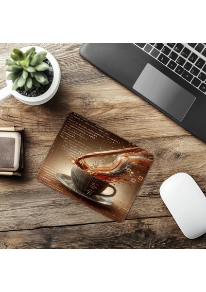 Sanatsal Kod + Kahve Mouse Pad Tasarımı - 19X23 cm 2 mm Dikdörtgen Ithal Baskılı Mouse Pad