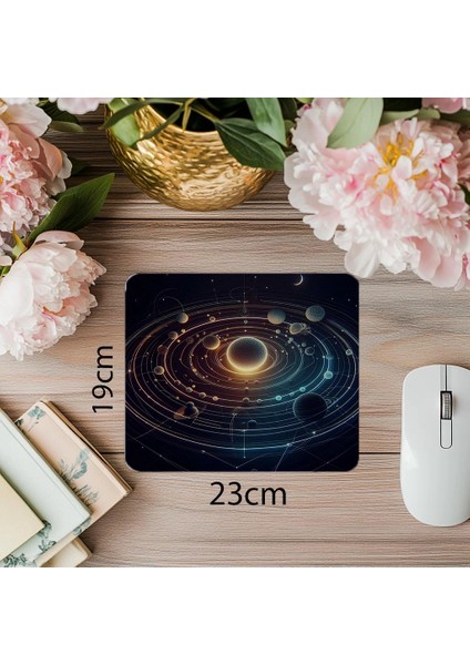 Neon Yörünge Çizgili Gezegen Mouse Pad - 19X23 cm 2 mm Dikdörtgen Ithal Baskılı Mouse Pad
