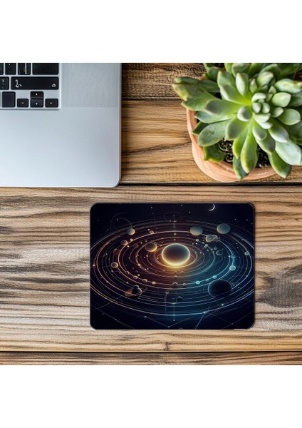 Neon Yörünge Çizgili Gezegen Mouse Pad - 19X23 cm 2 mm Dikdörtgen Ithal Baskılı Mouse Pad modelleri