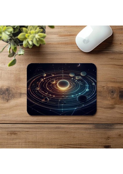 Neon Yörünge Çizgili Gezegen Mouse Pad - 19X23 cm 2 mm Dikdörtgen Ithal Baskılı Mouse Pad fırsatları