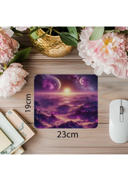 Çift Güneşli Uzay Manzaralı Mousepad - 19X23 cm 2 mm Dikdörtgen Ithal Baskılı Mouse Pad
