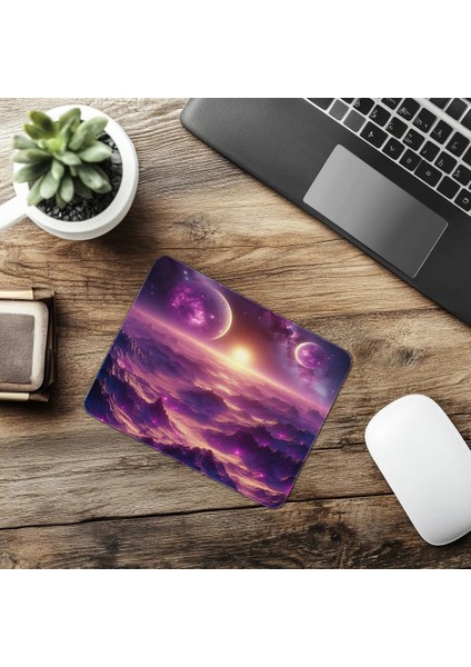 Çift Güneşli Uzay Manzaralı Mousepad - 19X23 cm 2 mm Dikdörtgen Ithal Baskılı Mouse Pad