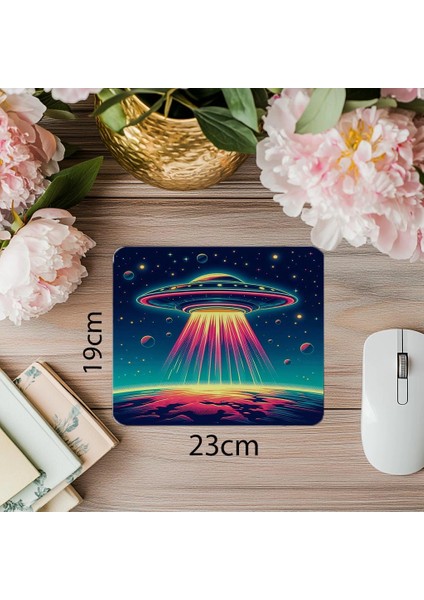 Hover Ufo Temalı Neon Mousepad - 19X23 cm 2 mm Dikdörtgen Ithal Baskılı Mouse Pad